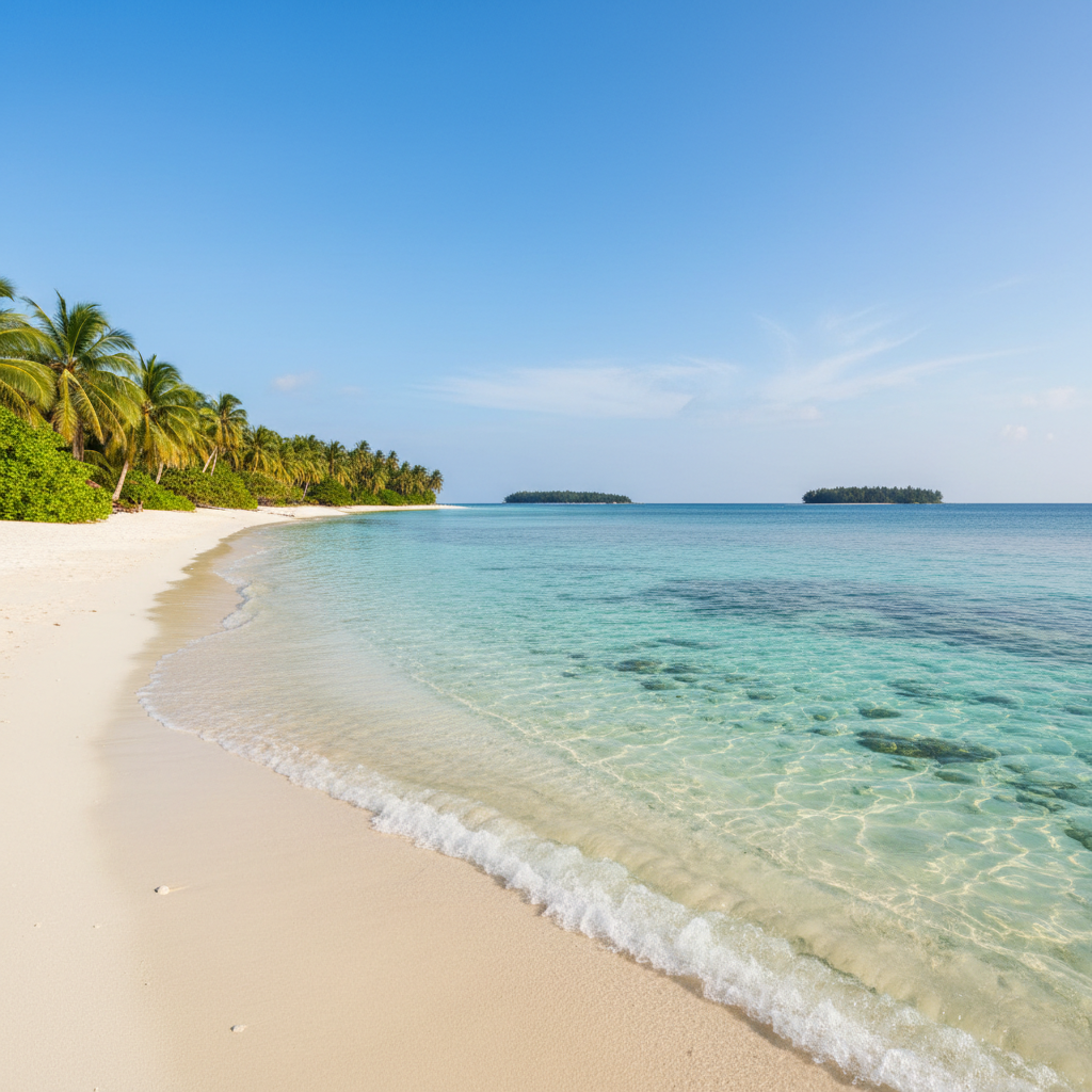 Playa tropical con agua turquesa cristalina y arena blanca